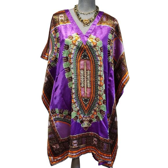 Womens Short Kaftan Bright Colorful Party Beach Vacation Whimsy Y2K - Picture 9 of 9